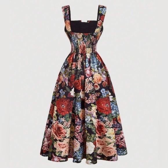 Vintage Palazzo Style Red Tank Top Swing Floral Print Midi Dress - Picture 5 of 11